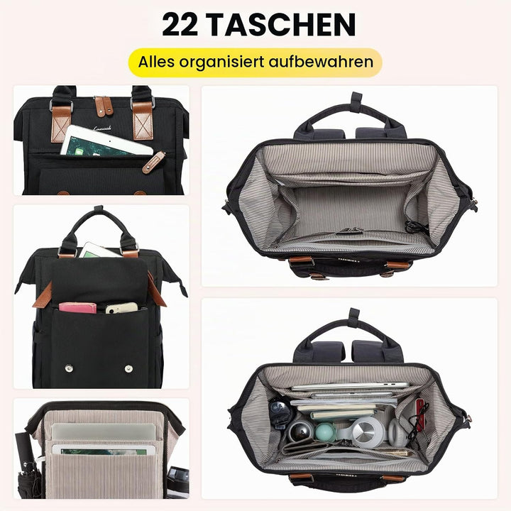 LOVEVOOK Rucksack Damen Gross, 18 Zoll Wasserdicht Reiserucksack Handgepäck Backpack Flugzeug Schwar
