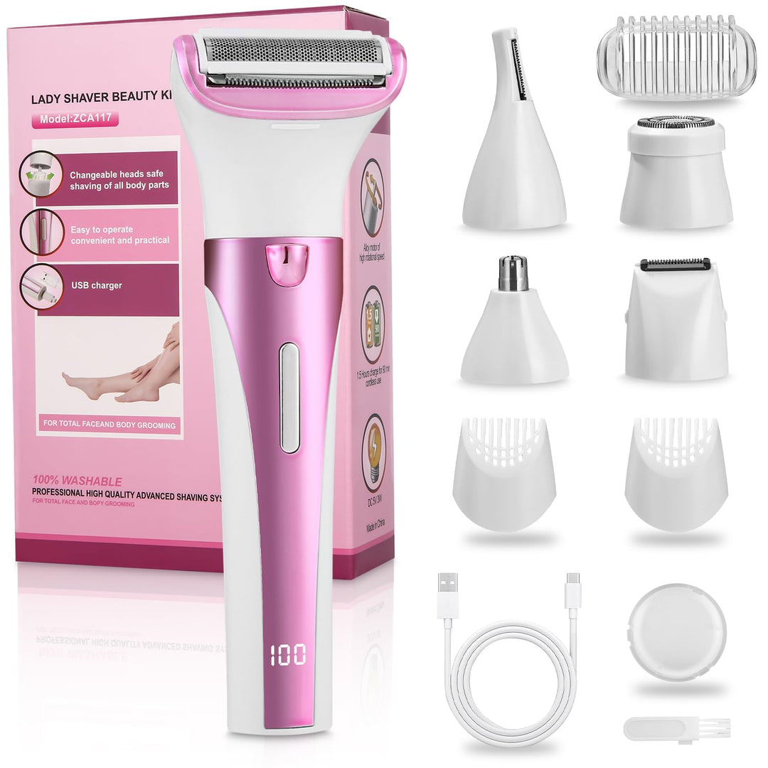 Rasierer Damen, 5-in-1 Epilierer Damen, Intimrasierer für Frauen, USB-Aufladung, Damenrasierer Elekt