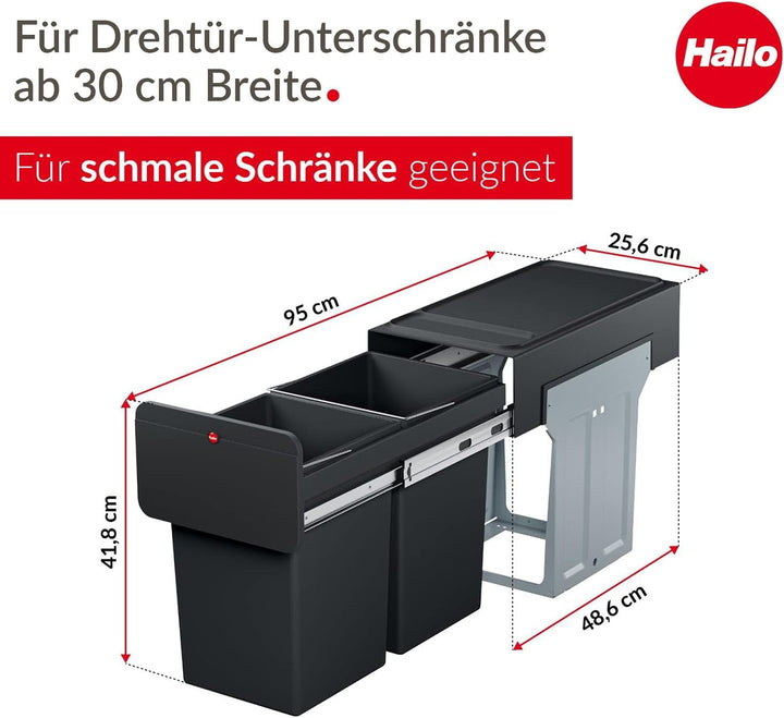 Hailo EcoLine Design L Einbau-Mülltrennungs-System | 2 x 14L | 28L | Duo Mülltrenner mit Vollauszug