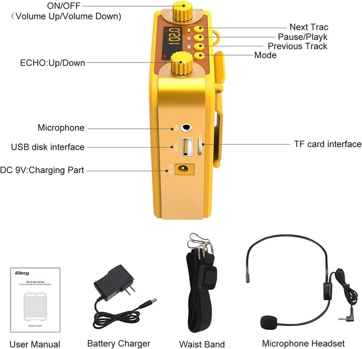 Giecy Sprachverstärker mit mikrofon Tragbares PA-System 30W Wiederaufladbarer 2200mAh Akku für Lehre
