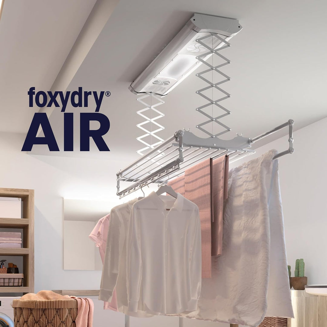 Foxydry Air, Elektrischer Wäscheständer für Wand und Decke mit Ventilator und Fernbedienung, aus Alu