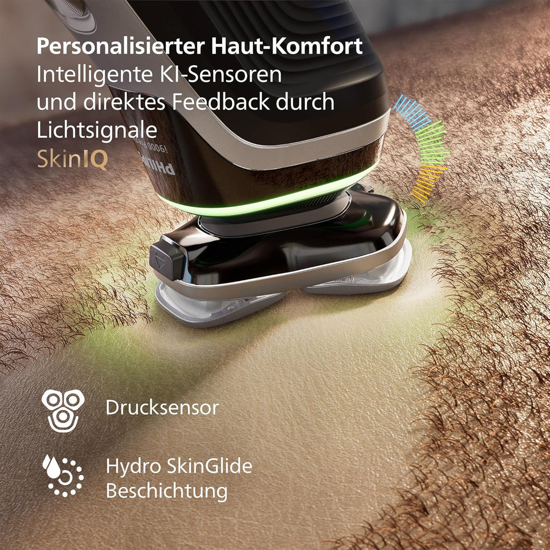 Philips Rasierer i9000 Prestige, Nass- und Trockenrasierer für Herren mit integriertem Trimmer, grau