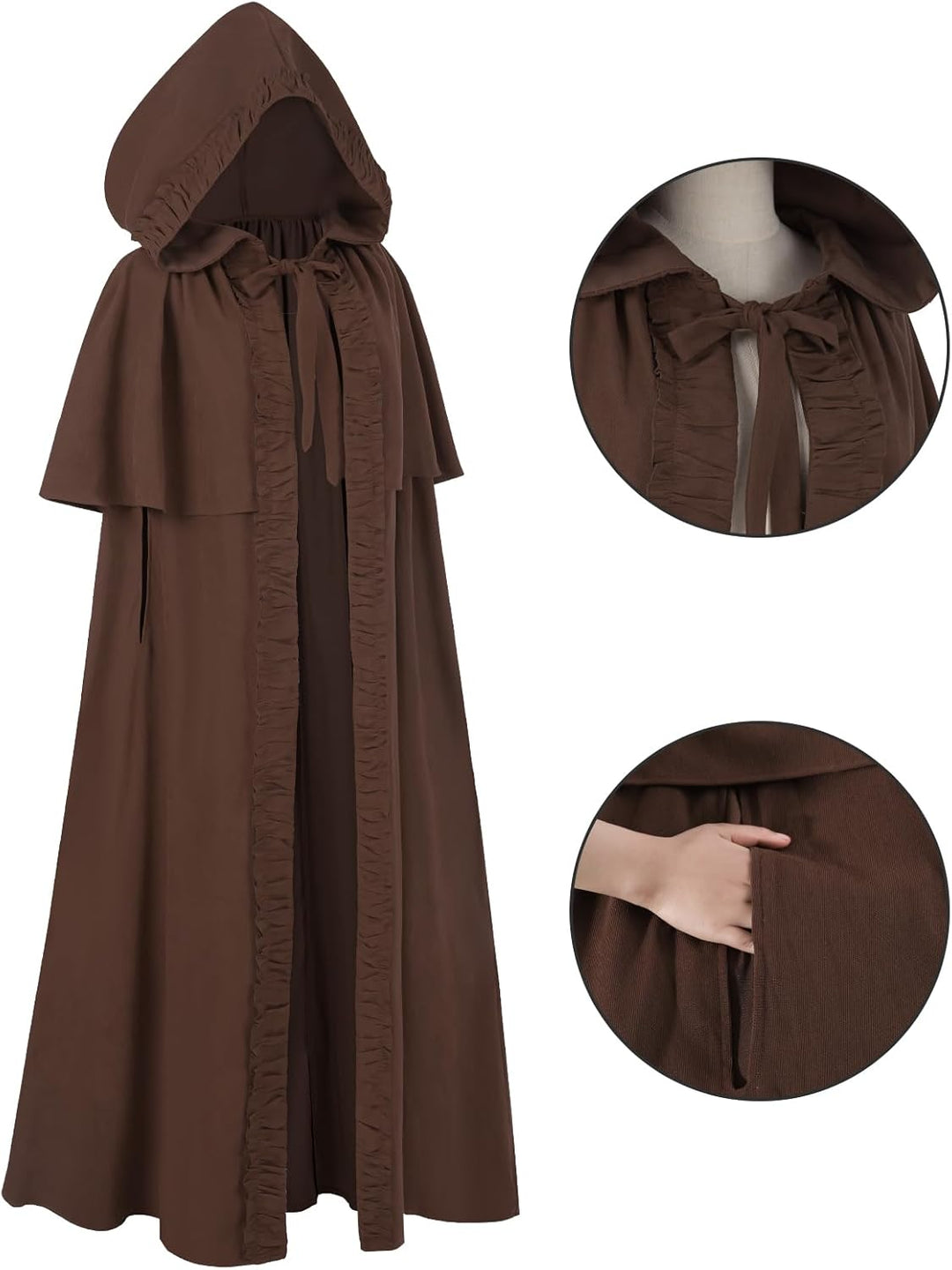Mittelalter Umhang Damen mit Kapuze – Halloween Cape Vampir Kostüm Hexe Frauen Umhang Schwarz Vampir