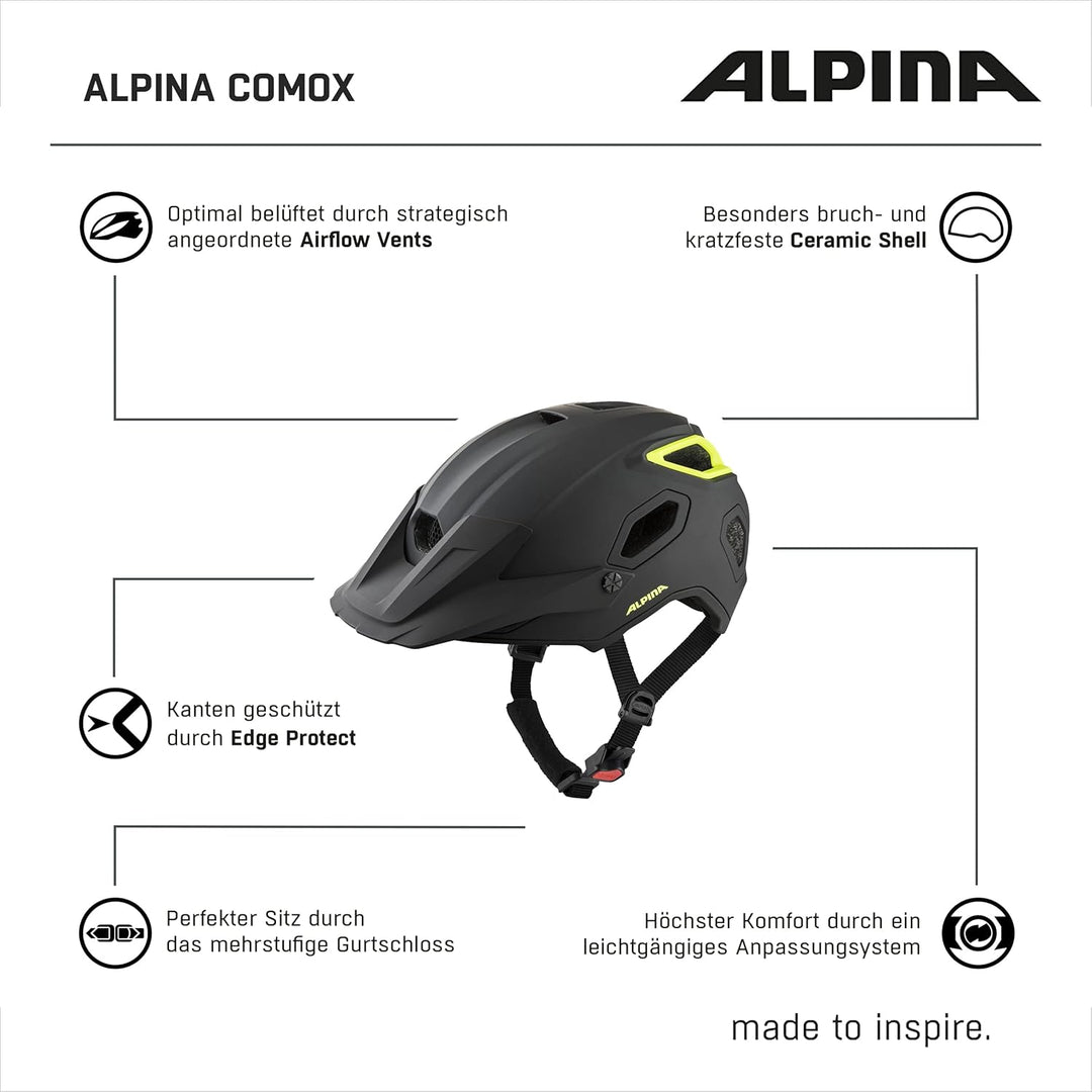 ALPINA COMOX - Widerstandsfähiger, Stossabsorbierender & Anpassbarer Enduro Fahrradhelm Mit kurzem S
