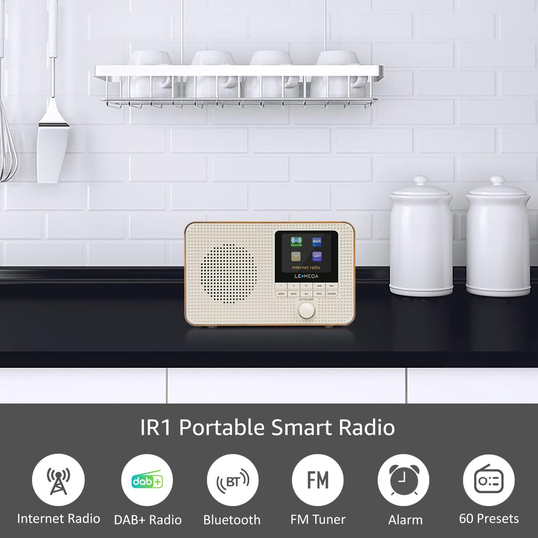 LEMEGA IR1 Tragbares WiFi Internetradio,DAB/DAB+/FM Digitalradio,Bluetooth,Doppelwecker,Schlaf-Snooz