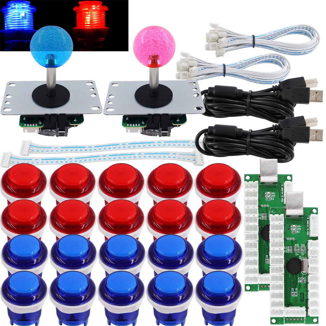 SJ@JX Arcade 2 Player Game Controller Stick DIY Kit LED Buttons MX Microswitch 8 Way Joystick USB En