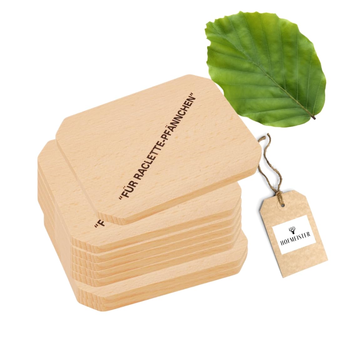 8X HOFMEISTER® Untersetzer für Raclette-Pfännchen aus Holz, 10 cm, schont Raclette-Pfannen &amp; Tische