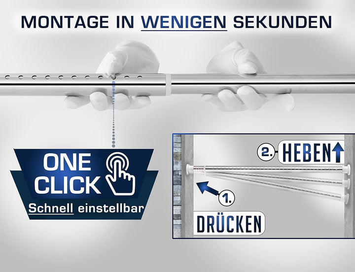 MEISENBERG Rostfreie Edelstahl Teleskopstange ohne Bohren 260-310cm, Ø32mm Multifunktionale Gardinen