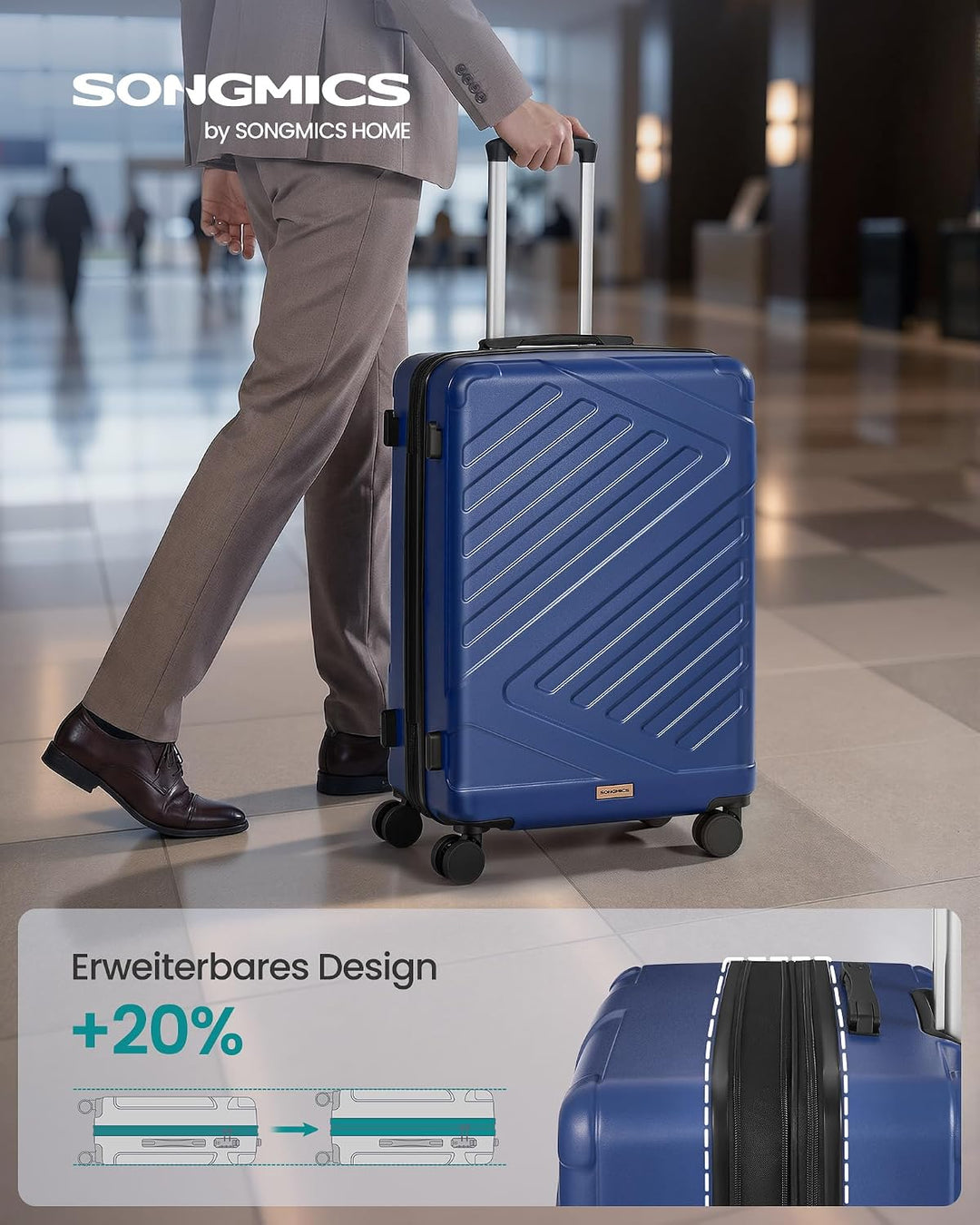 SONGMICS Koffer, Reisekoffer, Hartschalenkoffer mit TSA-Schloss, Koffergurt, ABS-Trolley, 4 Zwilling