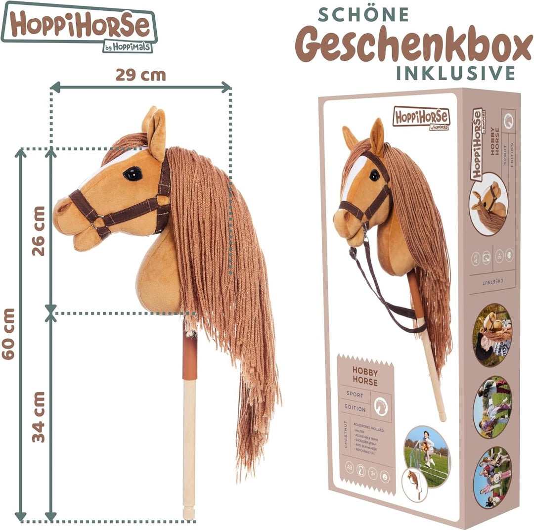 HOPPIHORSE Steckenpferd mit Trense - A3 - Hobby Horse mit Zügeln, Schultergurt, Schweif - hochwertig