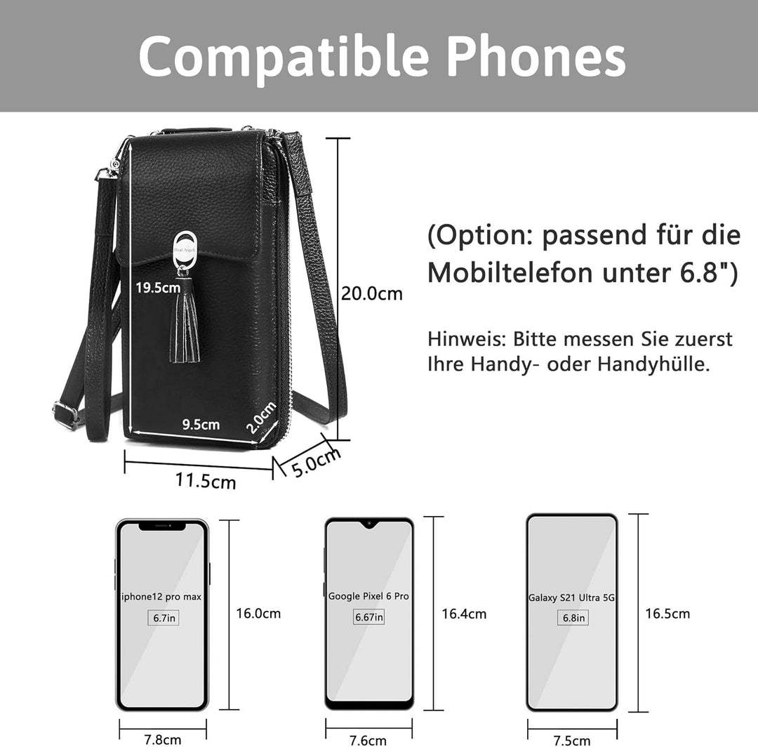 Pearl Angeli Weiches Echtes Leder Handy Umhängetasche - Handytasche Geldbörse Damen RFID Schutz klei