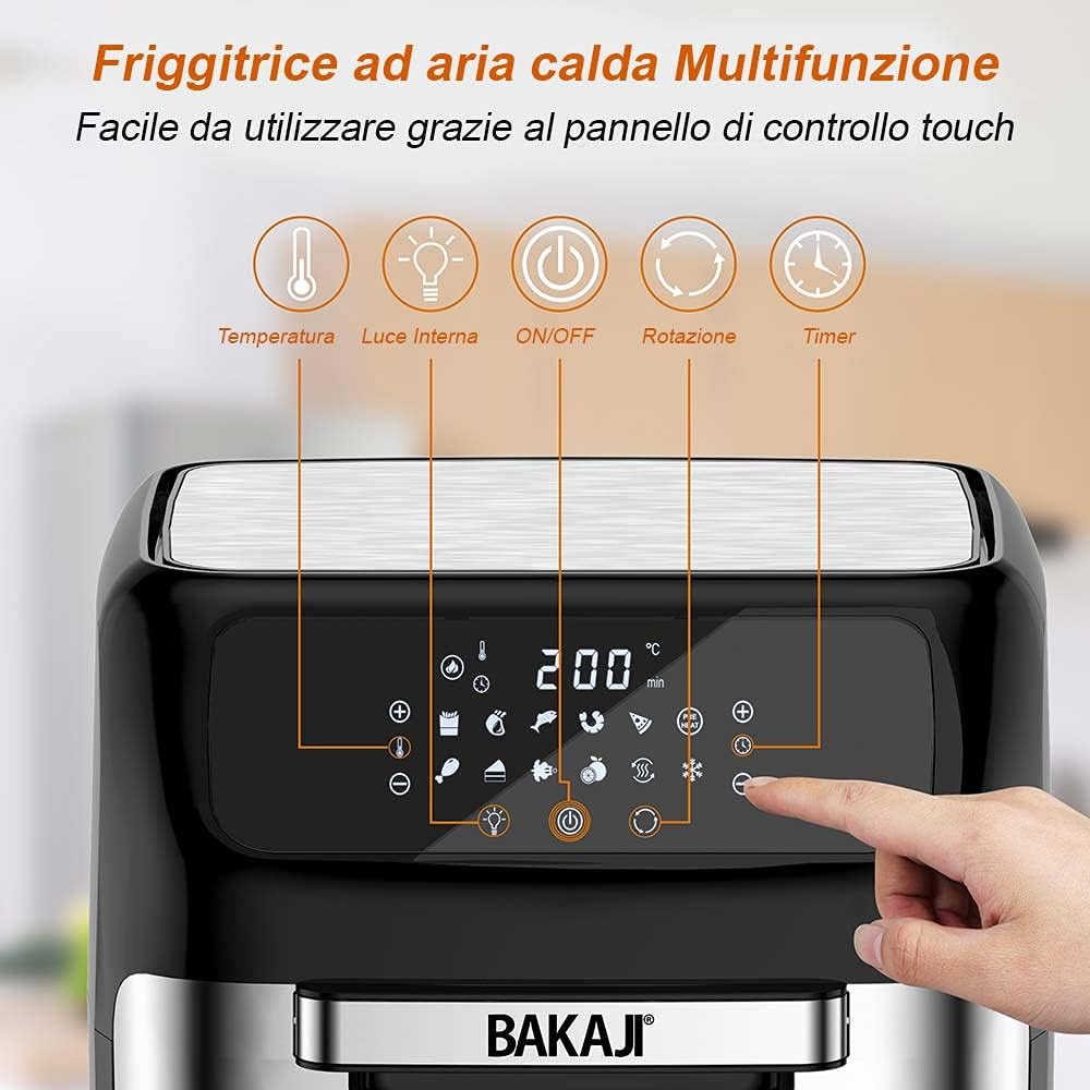 Bakaji Backofen Heissluftfritteuse Fritteuse zum Kochen von trockenem Grill ohne Öl Airfryer Kapazit