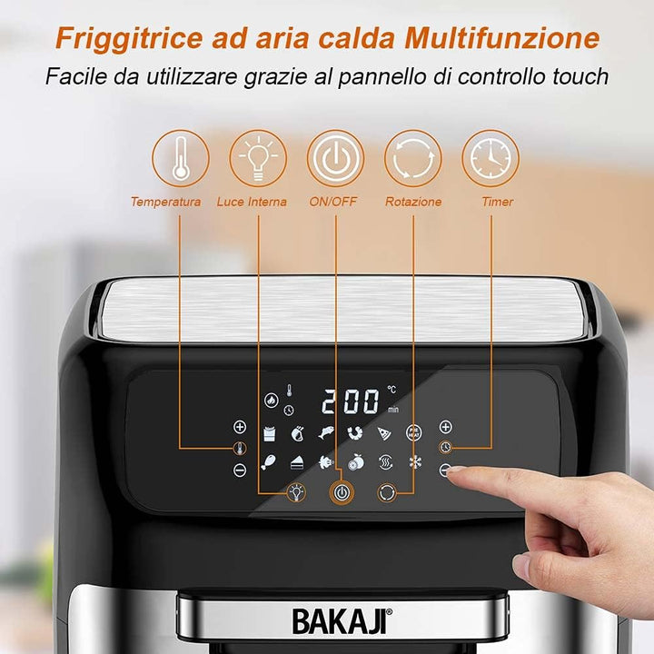 Bakaji Backofen Heissluftfritteuse Fritteuse zum Kochen von trockenem Grill ohne Öl Airfryer Kapazit