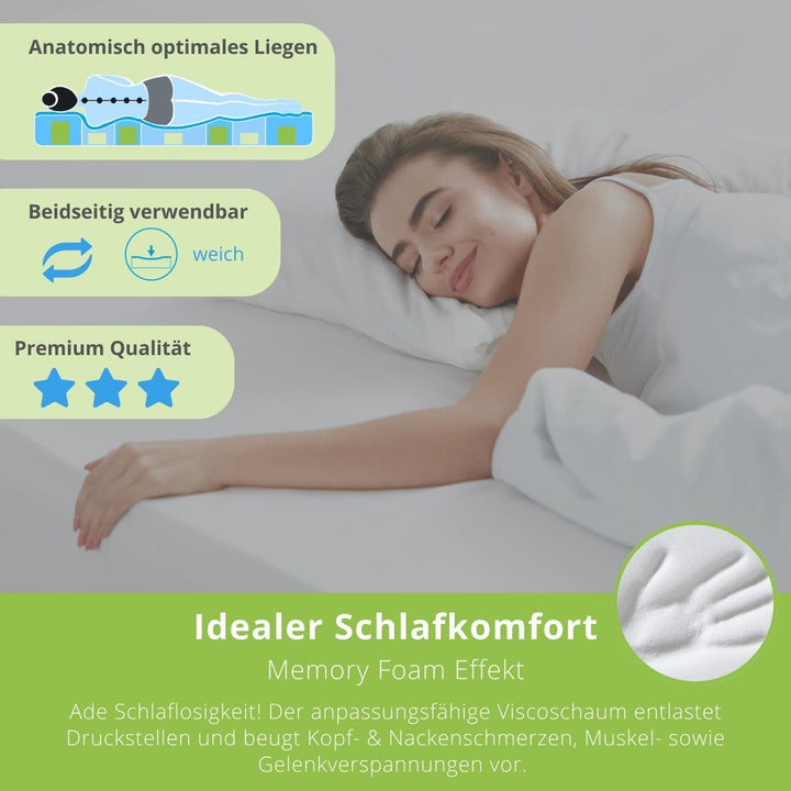 Bodyprotect Matratzenauflage Topper Viscoschaum 80 x 200 x 6 cm, waschbar bis 60 Grad, weiss, Viscos
