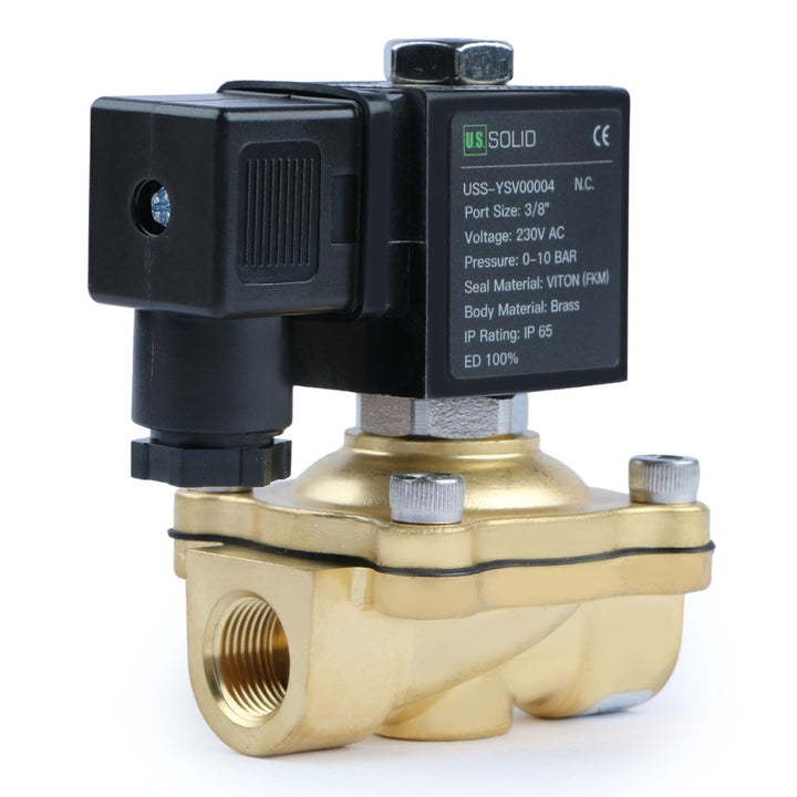 U.S. Solid Solenoid Valve Magnetventil Messing G 3/8" 230V AC Normal geschlossen NC 0-10 bar, elektr