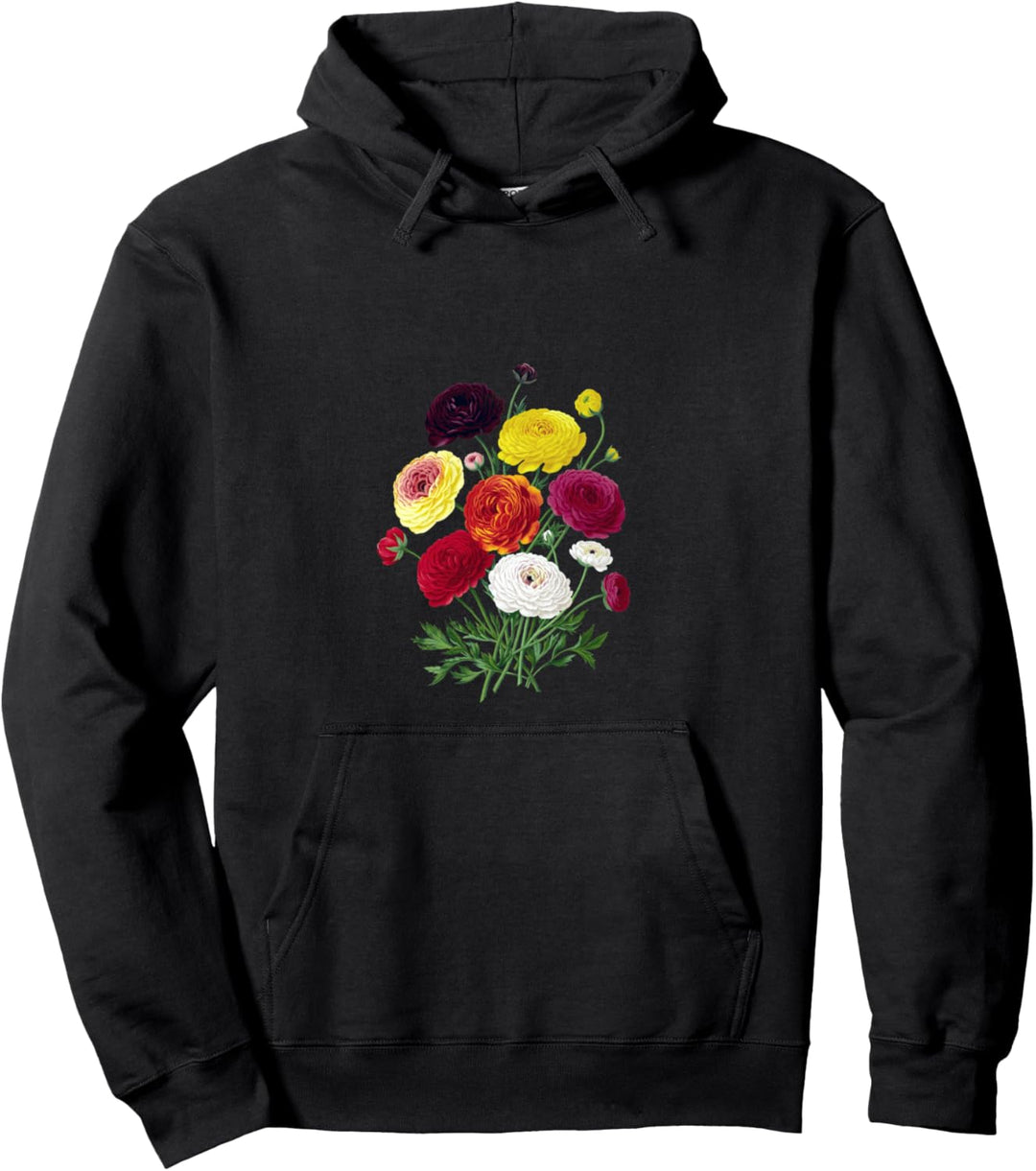 Vintage Florals Pink Yellow Orange Peonies Pullover Hoodie