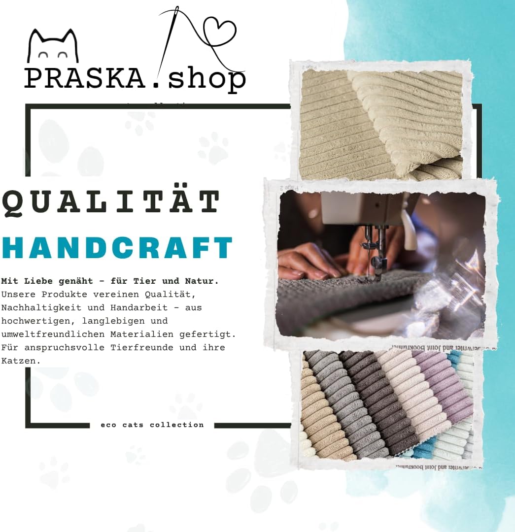 PRASKA Hundematte Katzenkissen für Grosse und Kleine Hunde oder Katzen Rund Ø 50 cm Premium Handcraf
