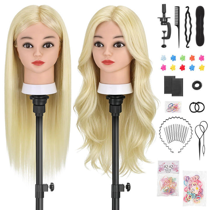 TwoWin Friseurkopf mit Haaren, 26 Zoll (66 cm) 80% Echthaar Mannequin Kopf, Trainingskopf für Stylin