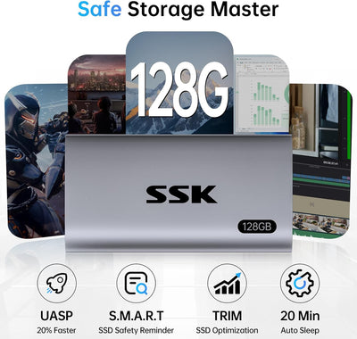SSK 128 GB tragbare Externe SSD, bis zu 550 MB/s Ultra Speed USB 3.2 Gen2 externes Solid-State-Laufw