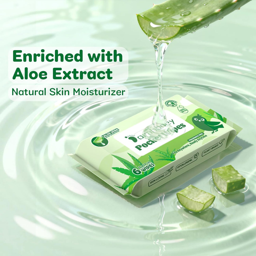 Feuchttücher Reisegrösse mit Aloe Vera – Mini, 99% Wasser, unparfümiert, sanft zur empfindlichen Hau