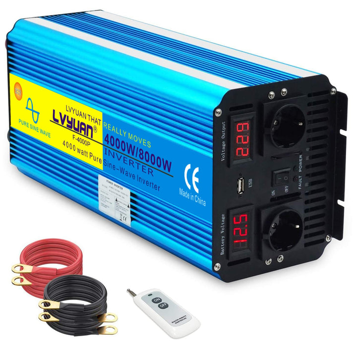 Spannungswandler 4000W 12V 230V Reiner Sinus Wechselrichter Fernbedienung 2 LED Power Inverter 2 Ste