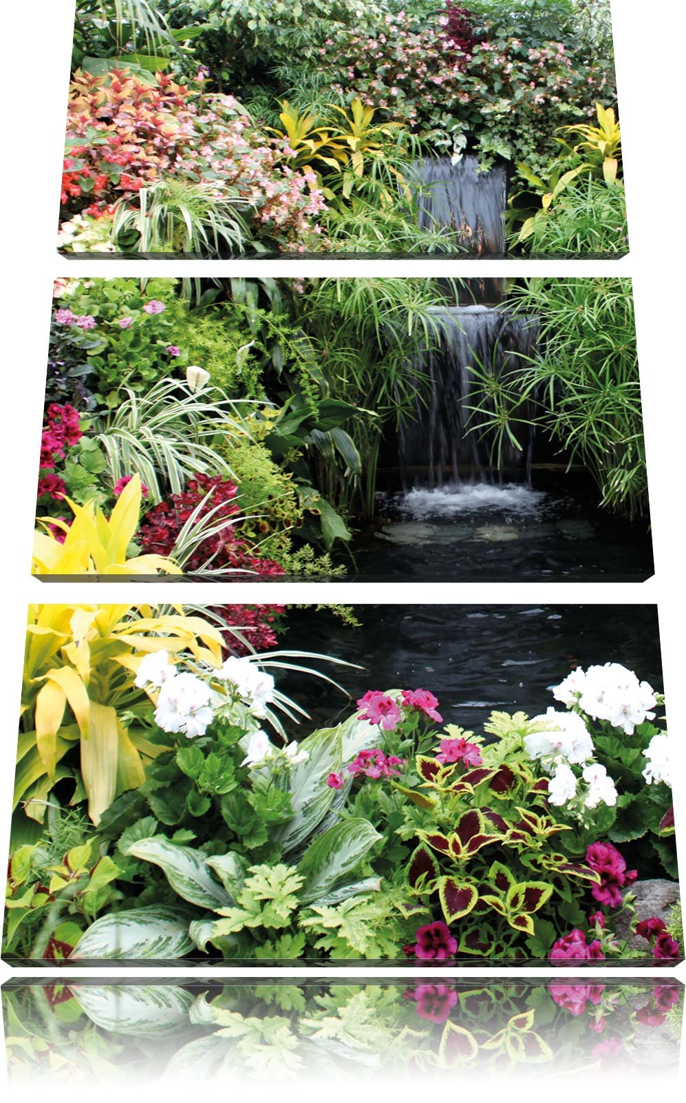 Pixxprint farbenfrohe Blumenoase 3-Teiler Leinwandbild 120x80 Bild auf Leinwand