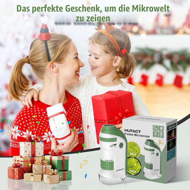Mini Mikroskop für Kinder mit Objektträger Set: 60x-135x LED Taschenmikroskop Tragbares Handmikrosko