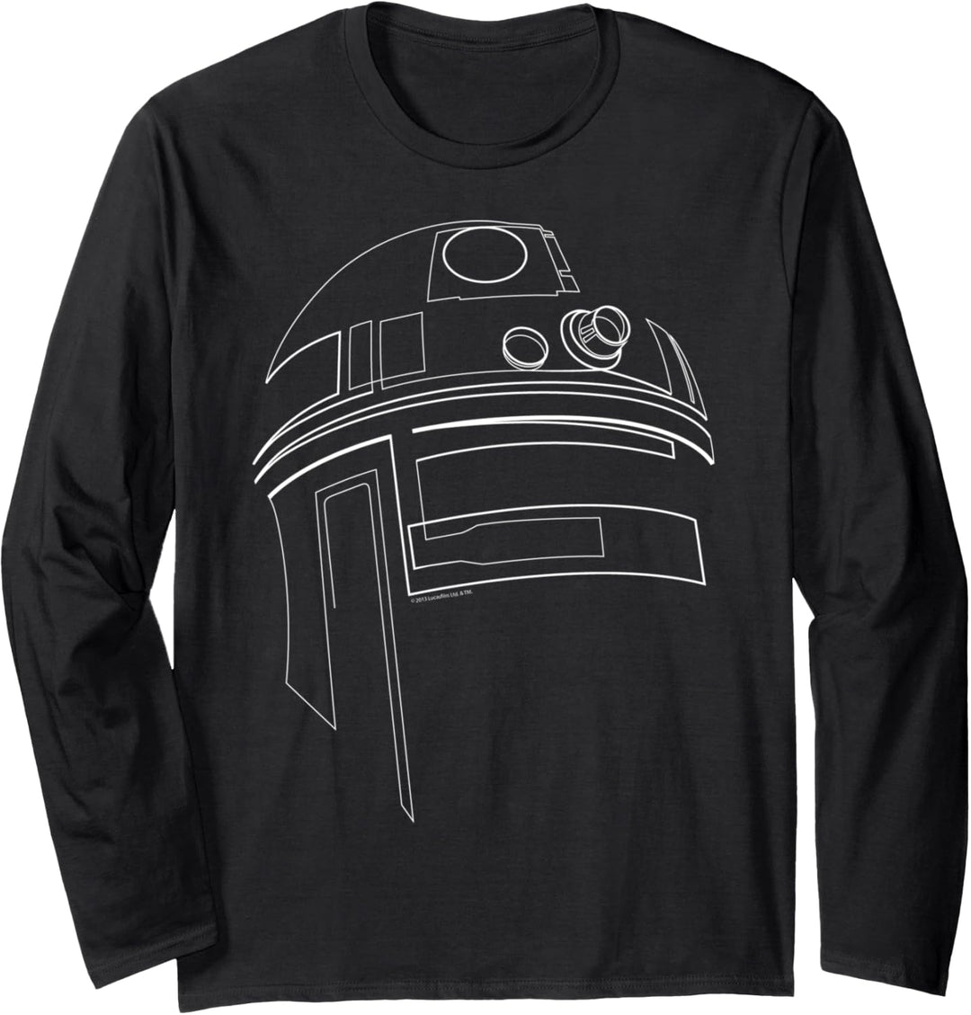 Star Wars R2-D2 One Line Outlined Sketched Portrait Langarmshirt