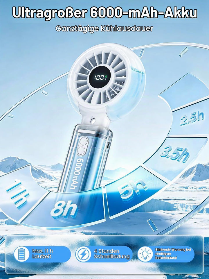 Handventilator Akku Aufladbar mit Wasserkühlung - Tragbarer Mini Ventilator | 100 Stufen 6000mAh Akk