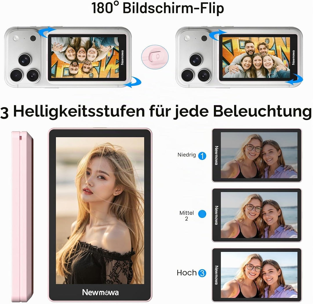 Newmowa Rosa magnetischer Telefon Vlog Selfie Monitorbildschirm, 1080P Drahtlosaufnahme, Telefon Rüc