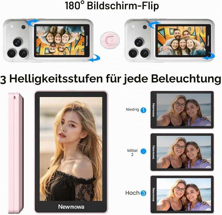 Newmowa Rosa magnetischer Telefon Vlog Selfie Monitorbildschirm, 1080P Drahtlosaufnahme, Telefon Rüc