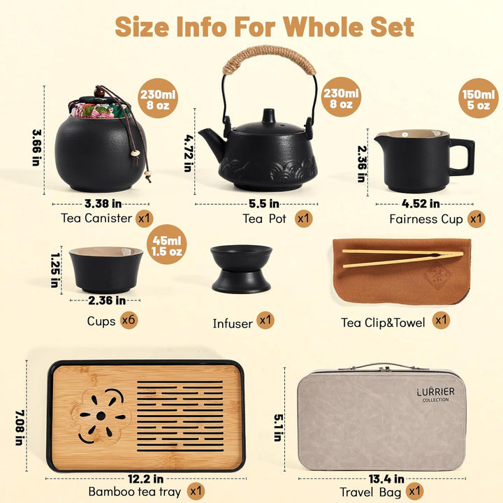 LURRIER Gongfu Tee-Sets, tragbares Keramik-Teeset, asiatisches Tee-Set für Erwachsene, Tee-Geschenks