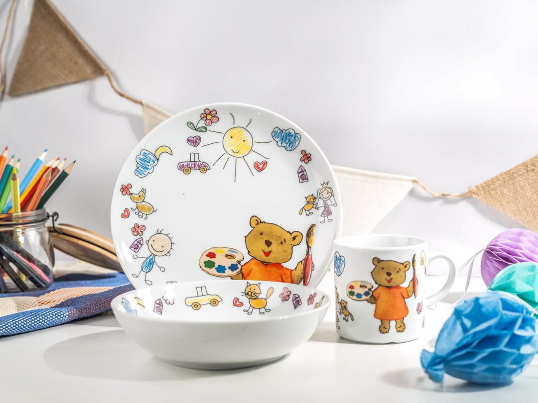 Creatable, 15027, Serie Teddy, Geschirrset 3 teilig Kinderservice Mehrfarbig, 24 x 20 x 26 cm