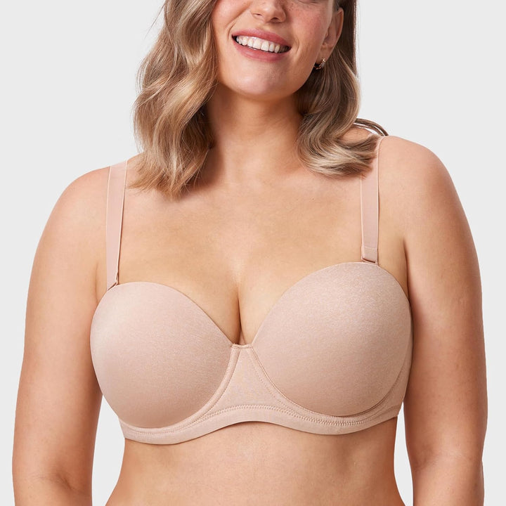 DELIMIRA Damen Trägerloser BH mit bügel Grosse Grössen Seamless Dirndl BH mit Geformte Cups 75H Hafe