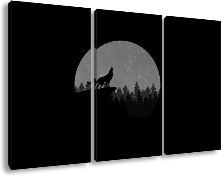 deyoli düsterer einsamer Wolf Format: 3Teilig Effekt: Schwarz&Weiss als Leinwandbild, Motiv fertig g