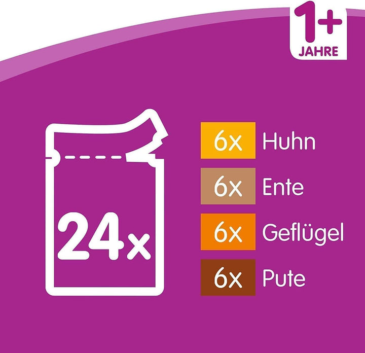 Whiskas 1 + Katzenfutter Ragout – Geflügel-Auswahl in Gelee – Abwechslungsreicher Geschmack durch ve