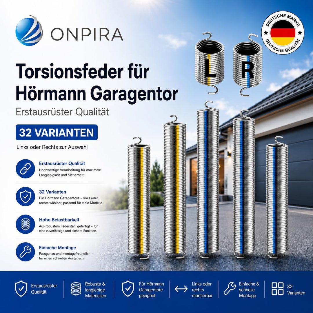 Torsionsfeder für Hörmann Garagentor in 32 Varianten Links oder Rechts zur Auswahl Erstausrüster Qua