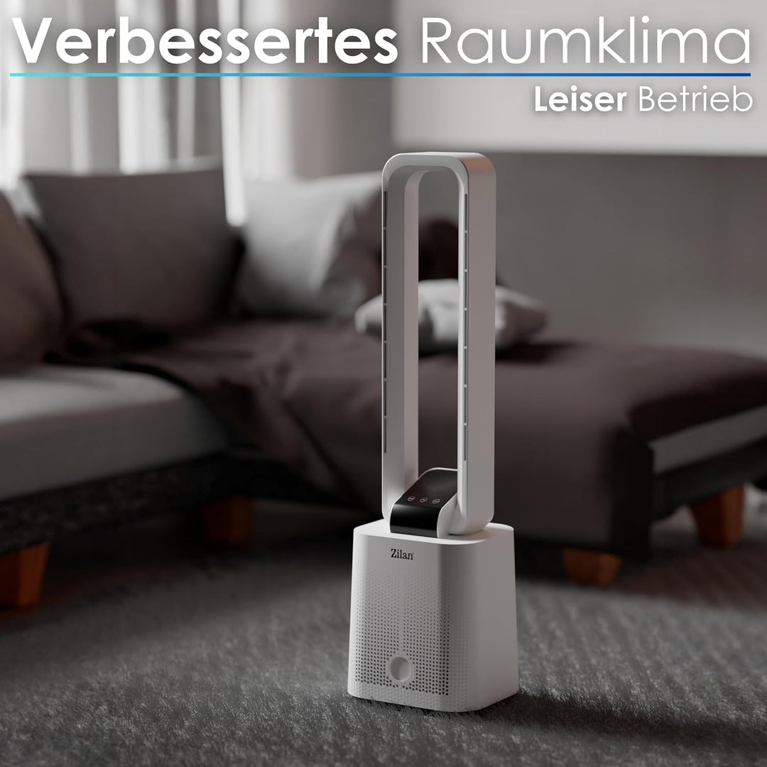 Zilan Turmventilator Blattlos Leise Standventilator mit Fernbedienung – 12 Stufen, 3 Modi, BLDC Moto