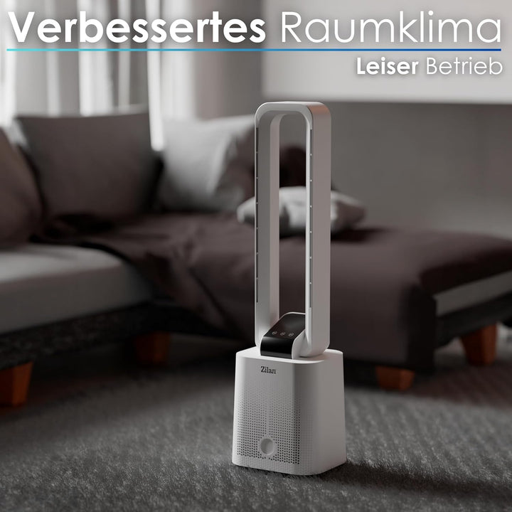 Zilan Turmventilator Blattlos Leise Standventilator mit Fernbedienung – 12 Stufen, 3 Modi, BLDC Moto