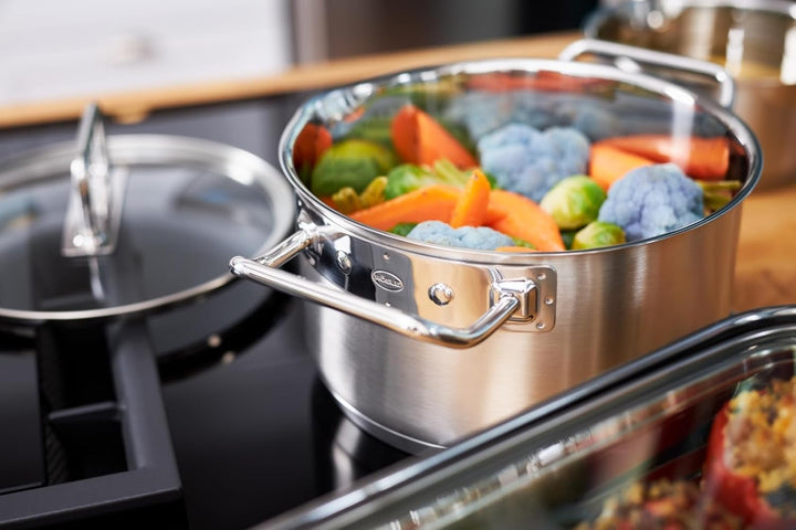 RÖSLE EXPERTISO Schmortopf, Universal-Garbehälter aus Edelstahl 18/10, 20 cm, Glasdeckel, Innenskali