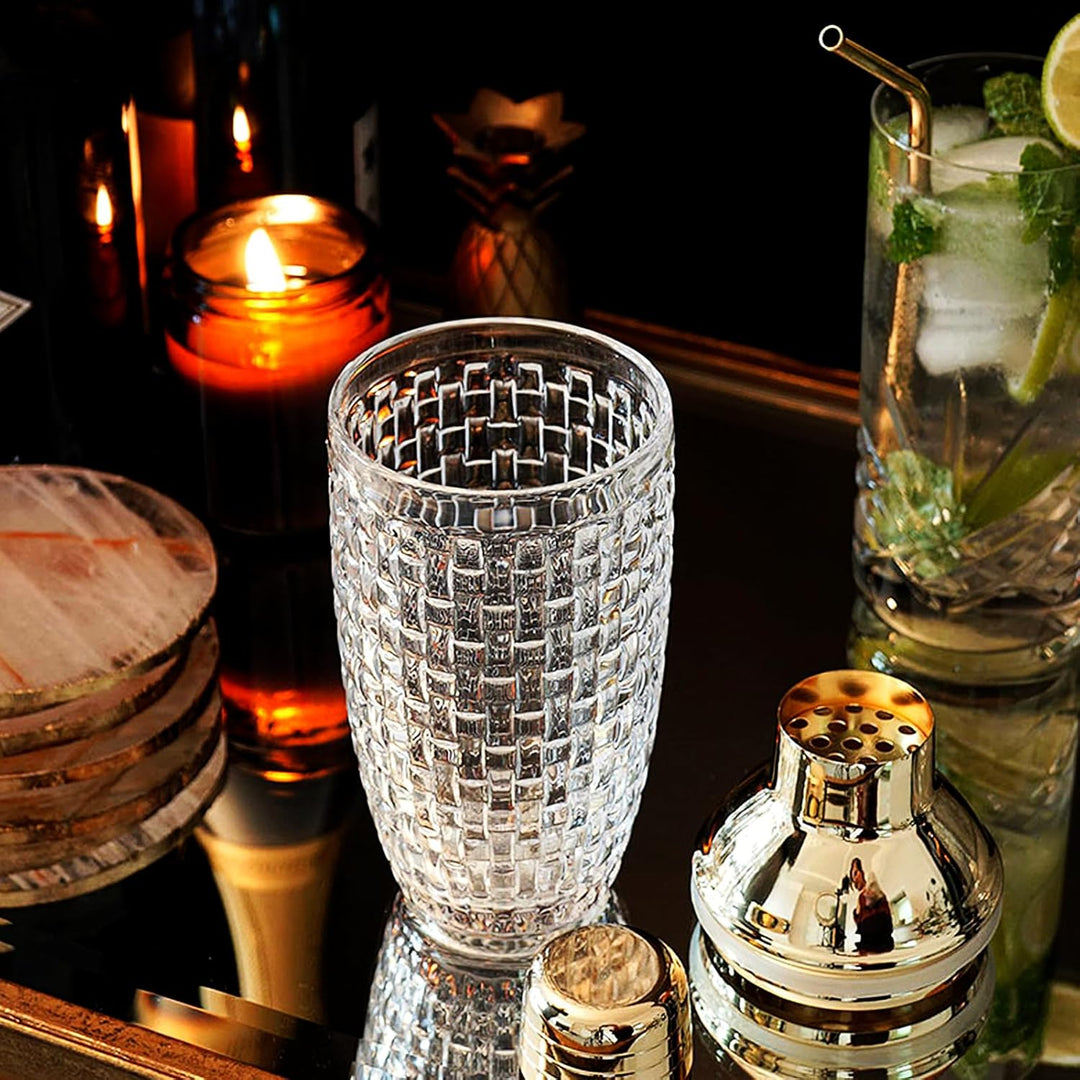 Glas Cocktailshaker400ml,Strickmuster Gold Klarglas Cocktail Shaker Set,Cocktail Shaker Glas Mixer m