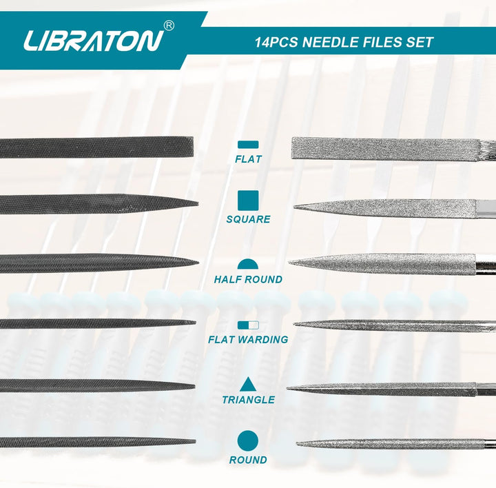 Libraton Nadelfeilen, Feilenset, Schlüsselfeilen 14tlg, 6 Diamantfeilen, 6 Kohlenstoffstahlfeilen mi