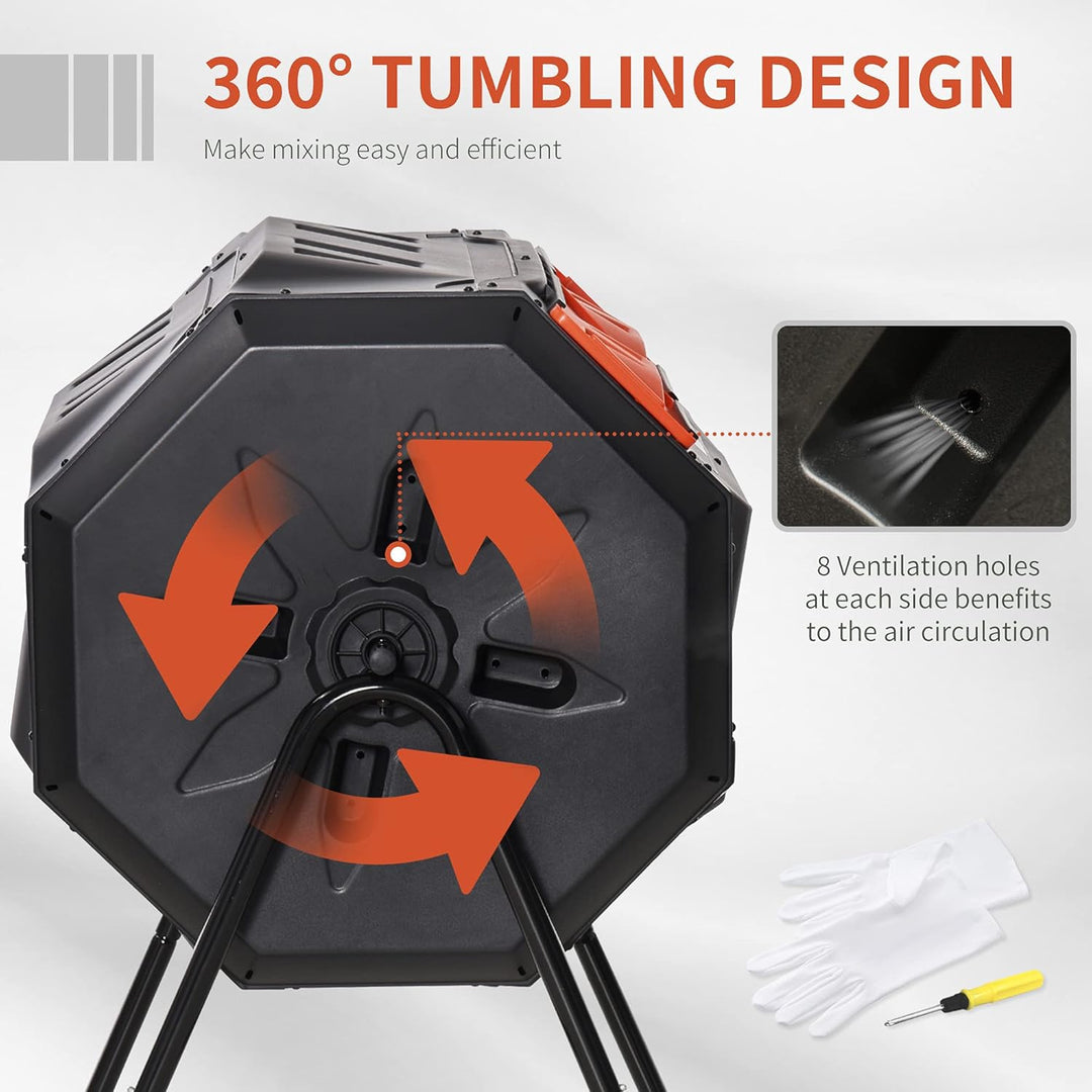 Outsunny Komposteimer für den Aussenbereich, 160 l, Doppelkammer, 360° drehbarer Komposter, Gartenko