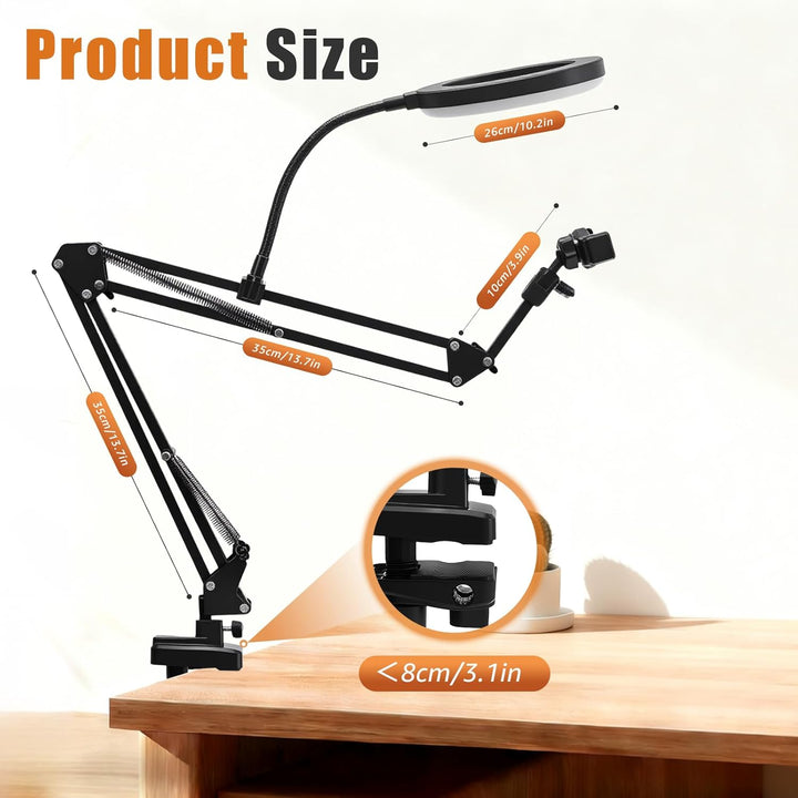 Handy-Stativ mit LED Ringlicht (10,24 Zoll), Stromversorgung über USB, 3 Farbmodi, 360 ° drehbare Be