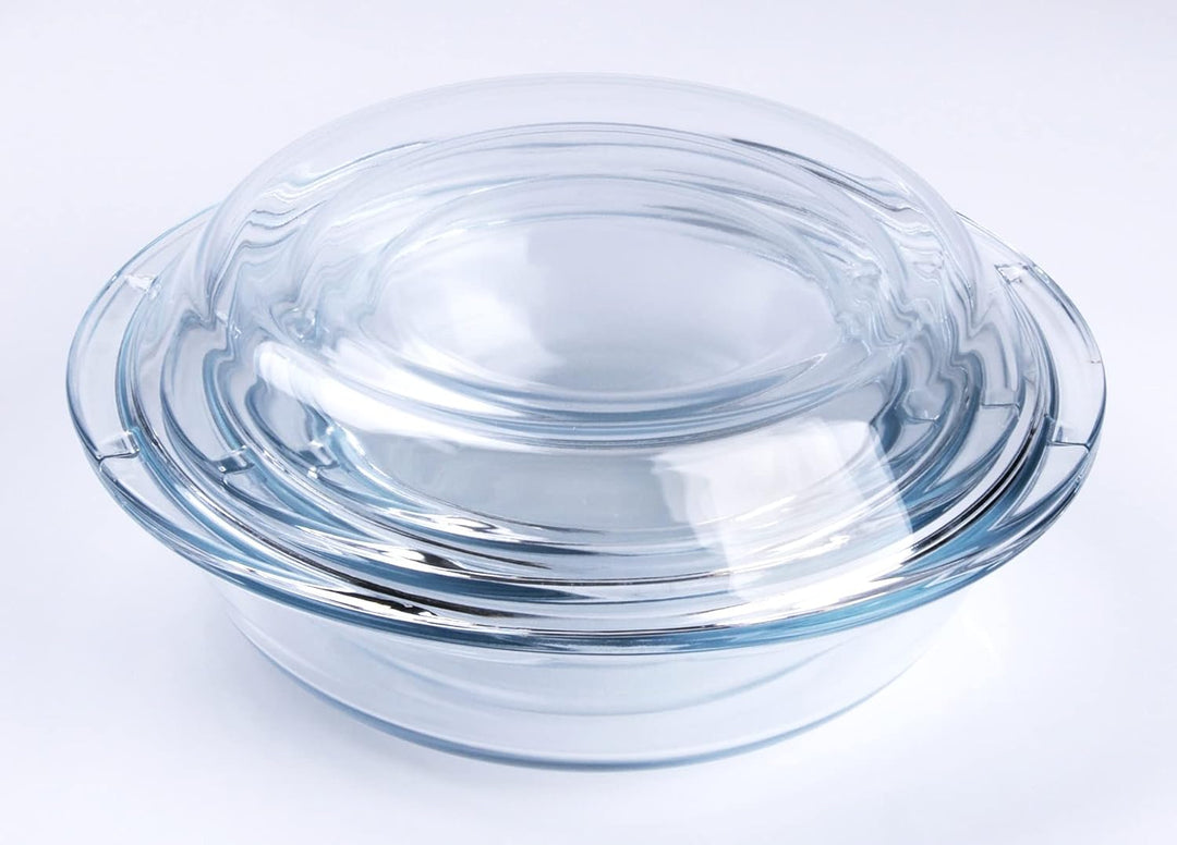 HUSANMP Rund Auflaufform aus Gehärtetem Glas Set, Glas Backform mit Deckel für Backofen, Gefrierschr