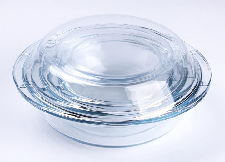 HUSANMP Rund Auflaufform aus Gehärtetem Glas Set, Glas Backform mit Deckel für Backofen, Gefrierschr