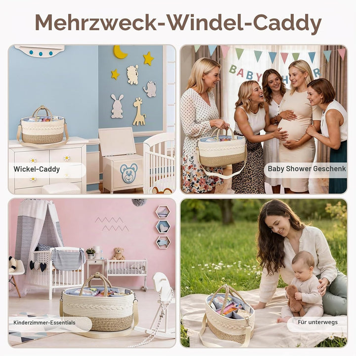 YeaYee Baby Windel Caddy Organizer，Multifunktionale Aufbewahrungsbox für Windeln， mit wechselbaren F