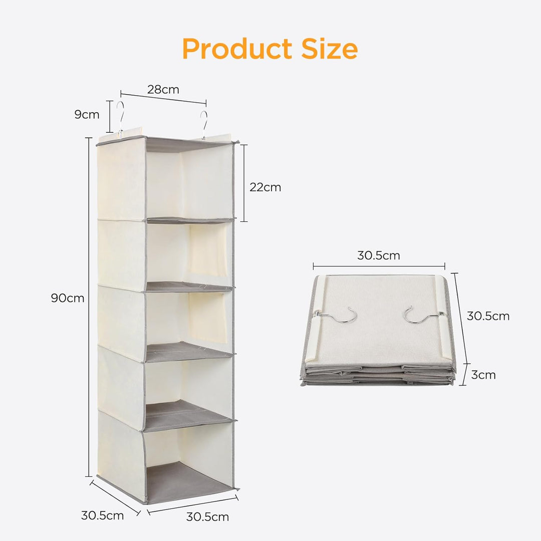 Cozary Hängeorganizer Kleiderschrank Organizer mit 5 Fächern, Faltbar Schrank Organizer Kleiderschra