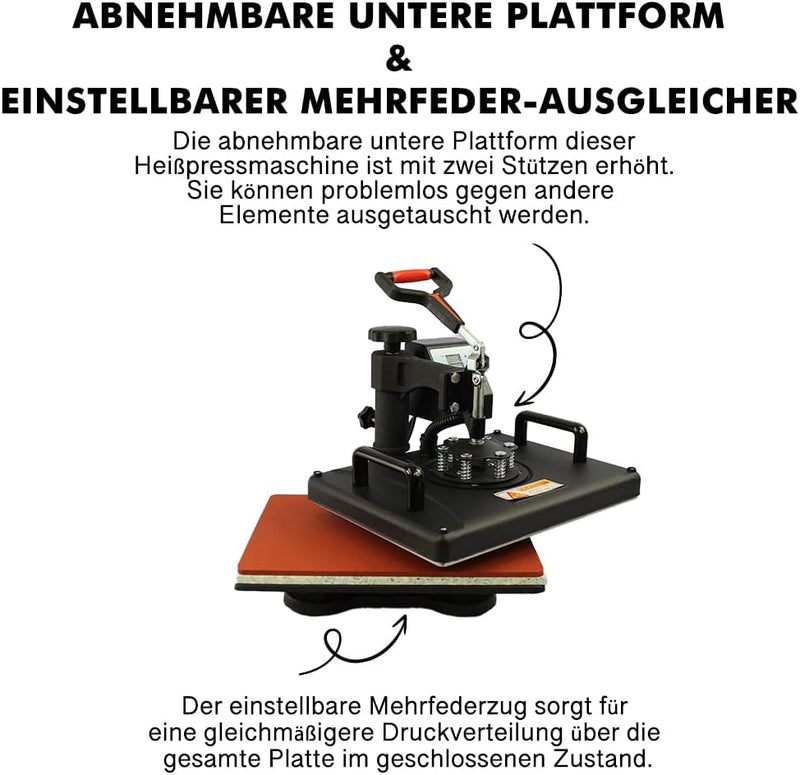 Signzworld Transferpresse Hitzepresse 38x30cm Textilpresse 8 in 1 T-Shirt Heat Press 360 Grad Schwen