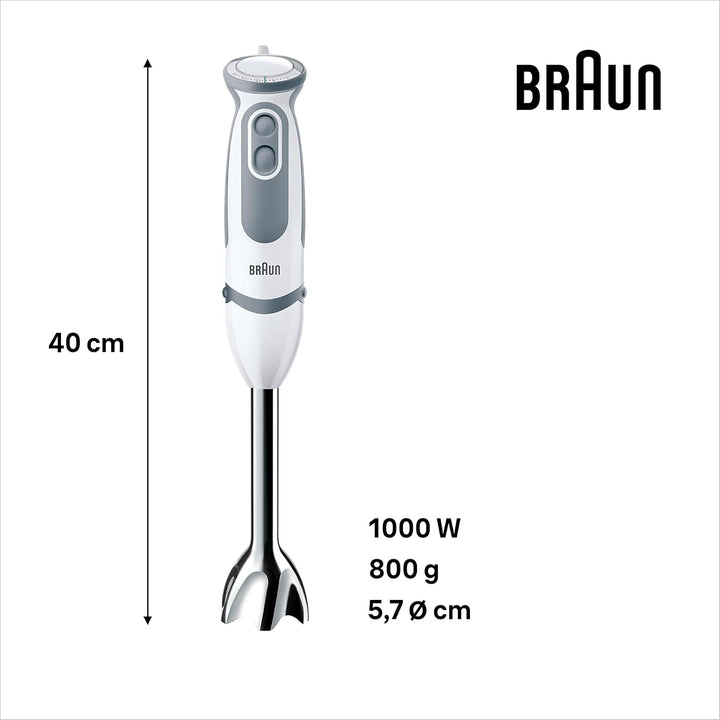 Braun Stabmixer MQ 5200WH - MultiQuick 5 Vario Pürierstab mit Edelstahl Mixfuss, 1000 Watt, inkl. 60